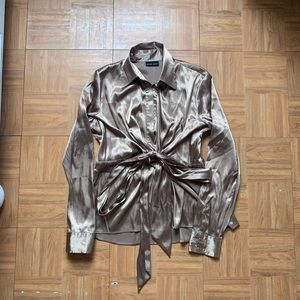 New York and Company satin gold blouse